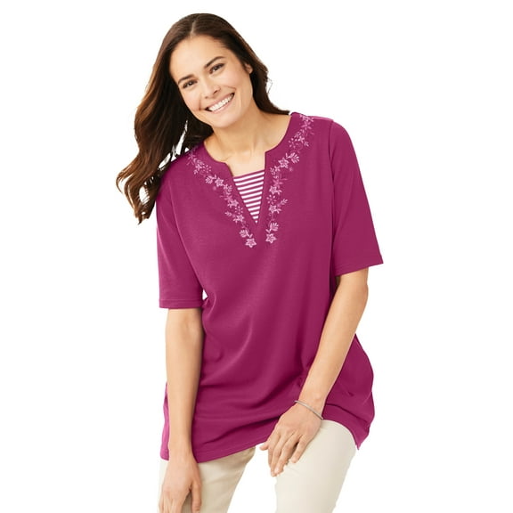 Woman Within Plus Size 7-Day Embroidered Layered-Look Tunic