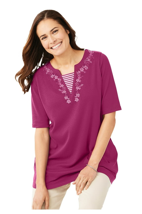 Plus Size 7-Day Embroidered Layered-Look Tunic
