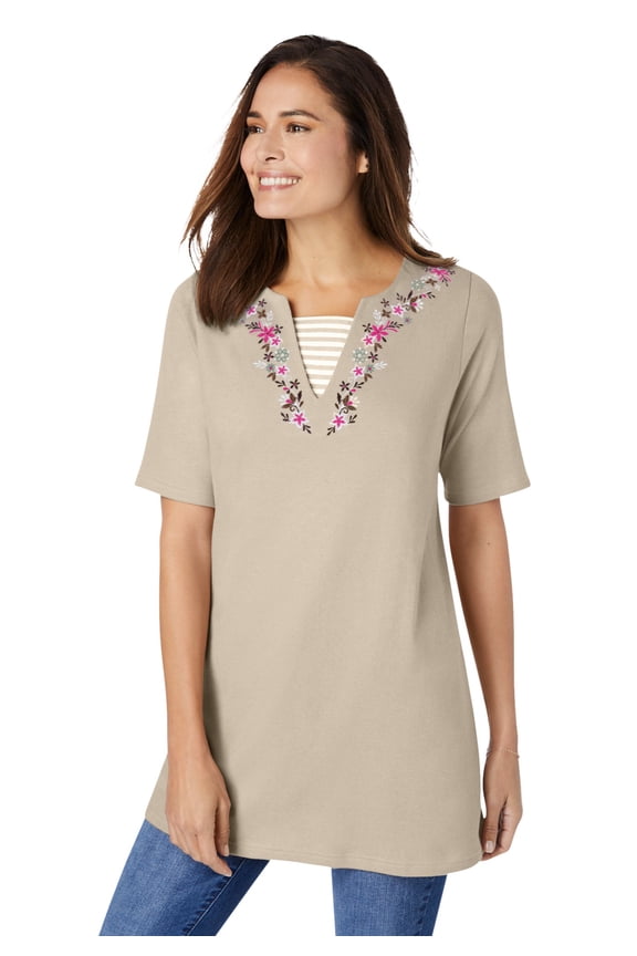 Plus Size 7-Day Embroidered Layered-Look Tunic