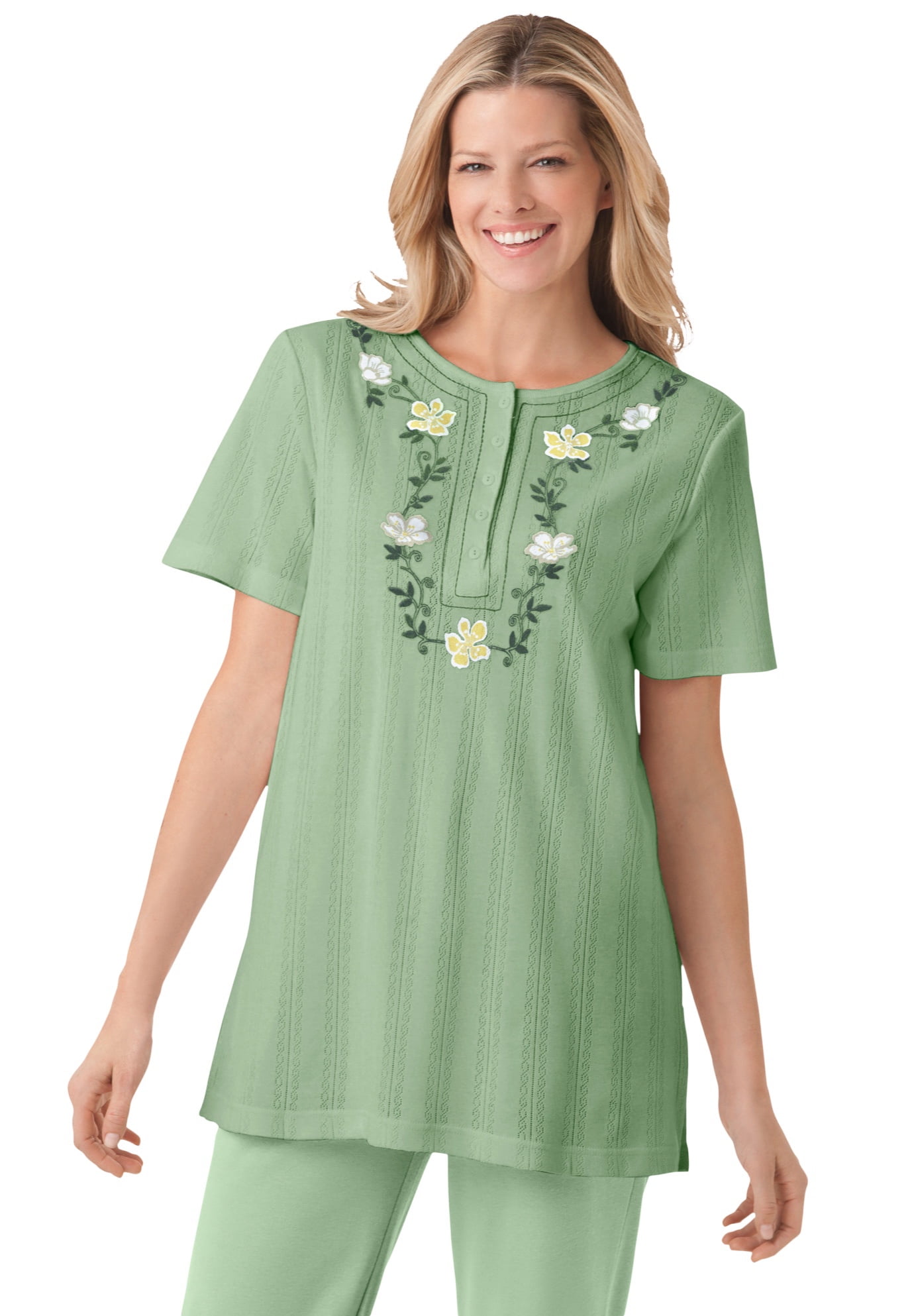 Woman Within Women's Plus Size 7-Day Embroidered Pointelle Tunic Tunic ...