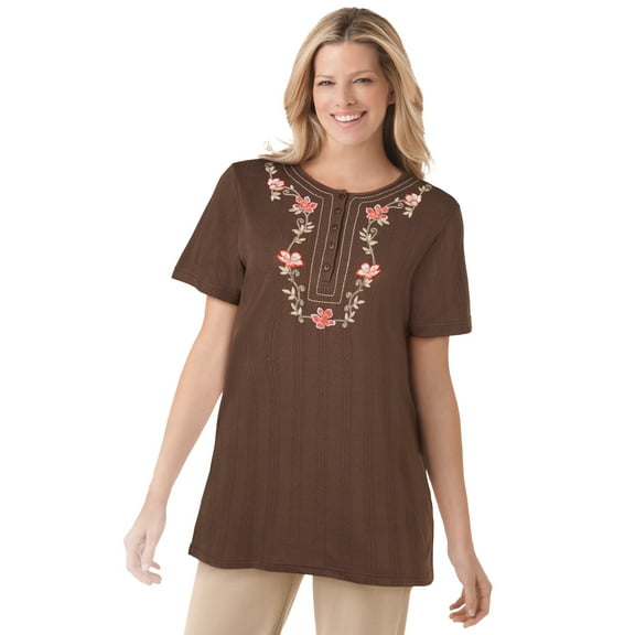 Woman Within Plus Size 7-Day Embroidered Pointelle Tunic