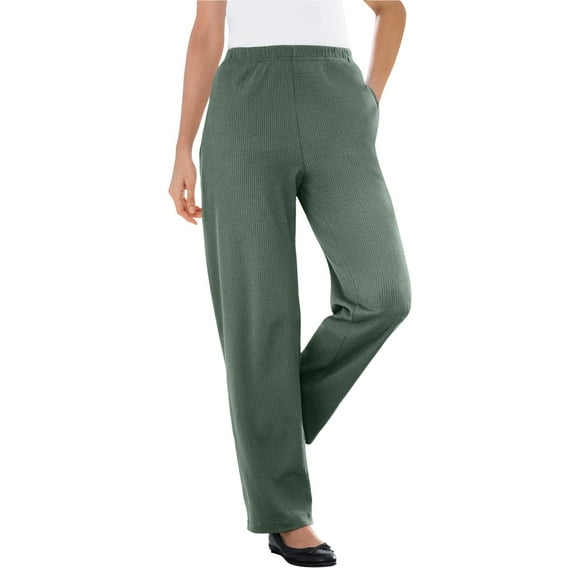 Woman Within Plus Size Tall 7-Day Knit Ribbed Straight-Leg Pull-On Pants