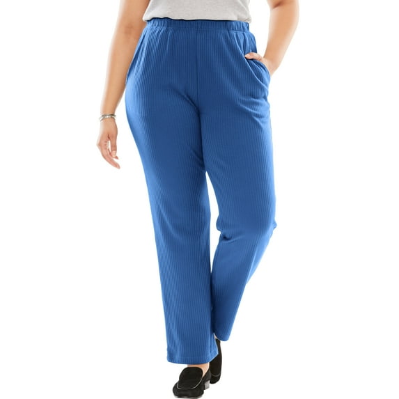 Woman Within Plus Size Petite 7-Day Knit Ribbed Straight-Leg Pull-On Pants