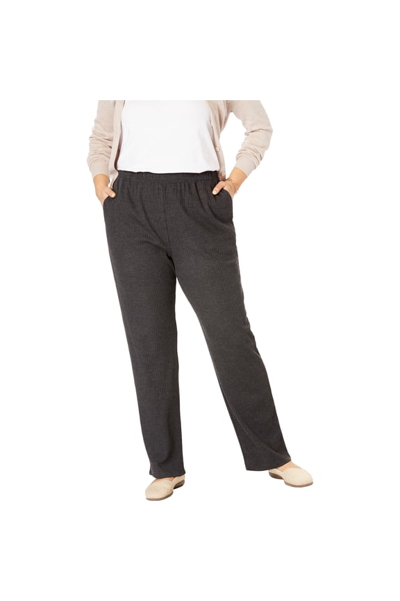 Plus Size 7-Day Knit Ribbed Straight-Leg Pull-On Pants