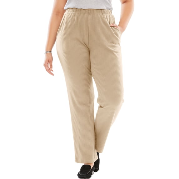 Woman Within Plus Size 7-Day Knit Ribbed Straight-Leg Pull-On Pants