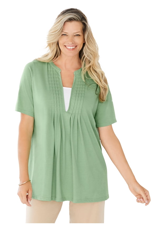 Plus Size 7-Day Layer-Look Elbow-Sleeve Tee