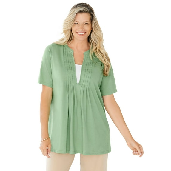 Woman Within Plus Size 7-Day Layer-Look Elbow-Sleeve Tee