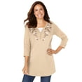 thumbnail image 1 of Woman Within Plus Size 7-Day Layered-Look Embroidered Henley Tunic, 1 of 6