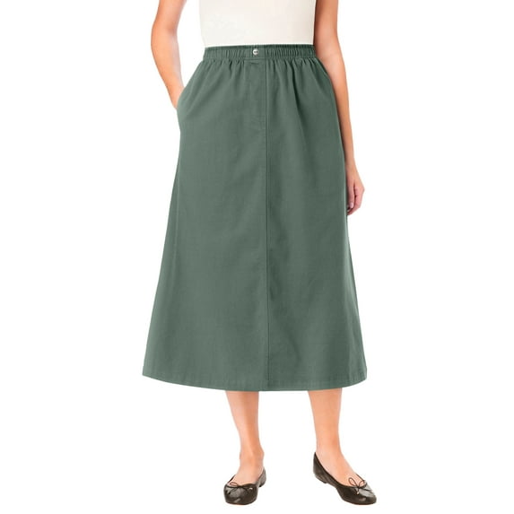 Woman Within Plus Size 7-Day Elastic-Waist All-Cotton Pull-On Denim Jeans Skirt