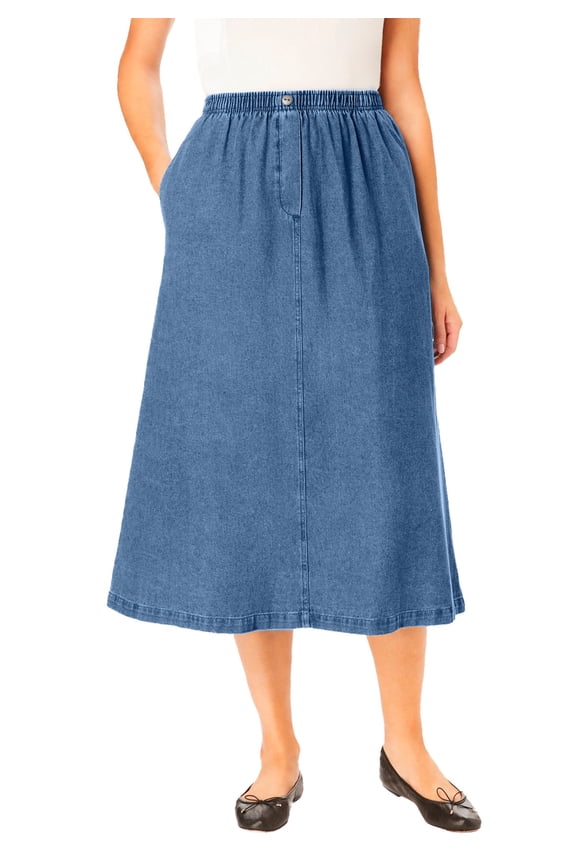 Plus Size 7-Day Elastic-Waist All-Cotton Pull-On Denim Jeans Skirt