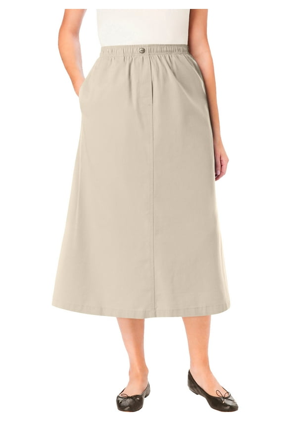 Plus Size Petite 7-Day Elastic-Waist All-Cotton Pull-On Denim Jeans Skirt