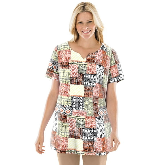 Woman Within Plus Size 7-Day Notch-Neck Tunic