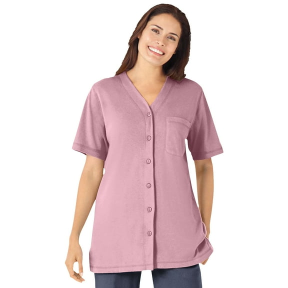 Woman Within Plus Size 7-Day Short-Sleeve Baseball Tunic