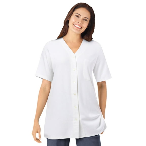Woman Within Plus Size 7-Day Short-Sleeve Baseball Tunic