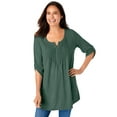 thumbnail image 1 of Woman Within Plus Size 7-Day Three-Quarter Sleeve Pintucked Henley Tunic, 1 of 6