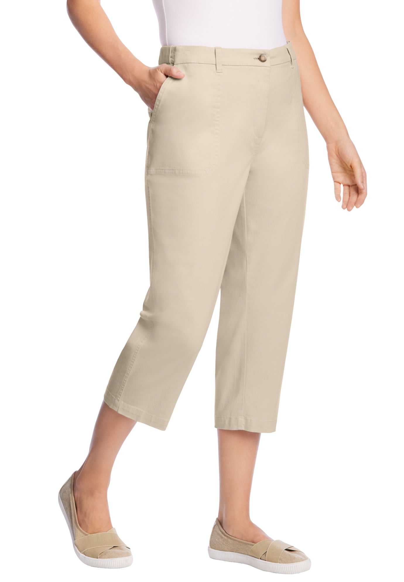 Plus Size Petite Adjustable Waist Chino Capri