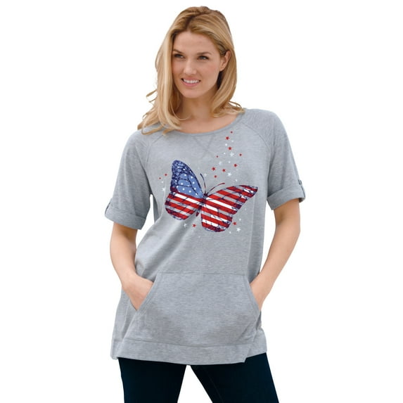 Woman Within Plus Size Americana Kangaroo Pocket Tee