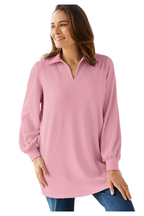 Plus Size Blouson Sleeve Texture Tunic