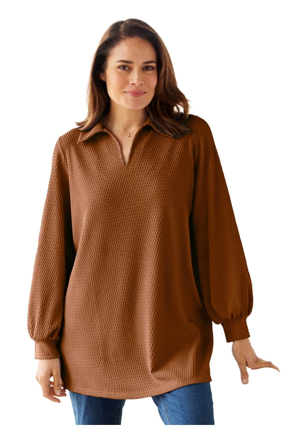 Plus Size Blouson Sleeve Texture Tunic