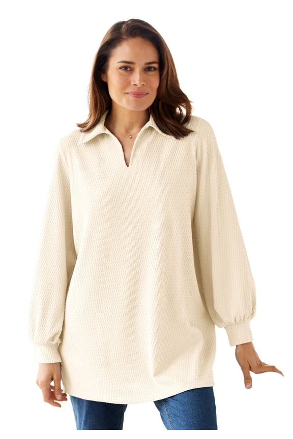 Plus Size Blouson Sleeve Texture Tunic