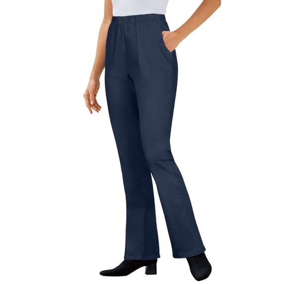 Woman Within Plus Size Fineline Stretch Denim Pull-On Bootcut Jeans