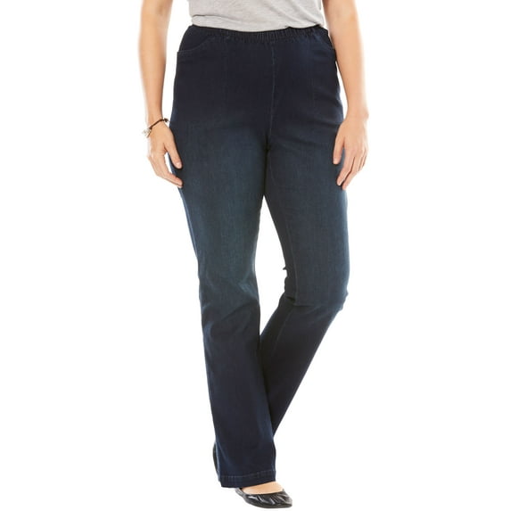 Woman Within Plus Size Fineline Stretch Denim Pull-On Bootcut Jeans