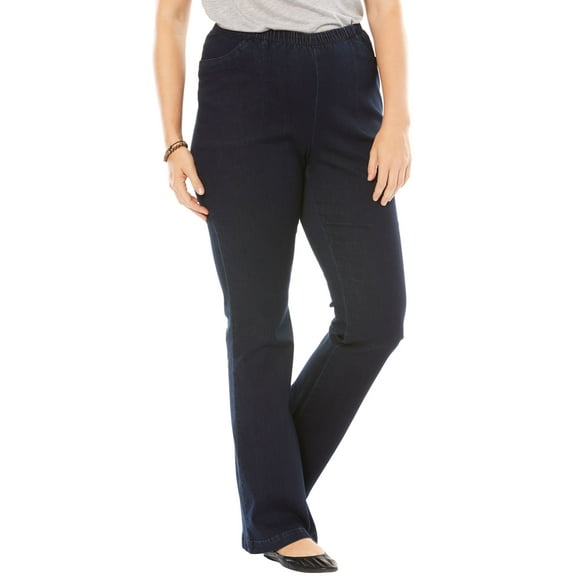 Woman Within Plus Size Fineline Stretch Denim Pull-On Bootcut Jeans