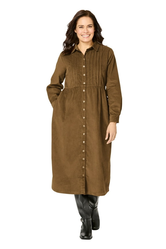 Plus Size Button Front Corduroy Dress