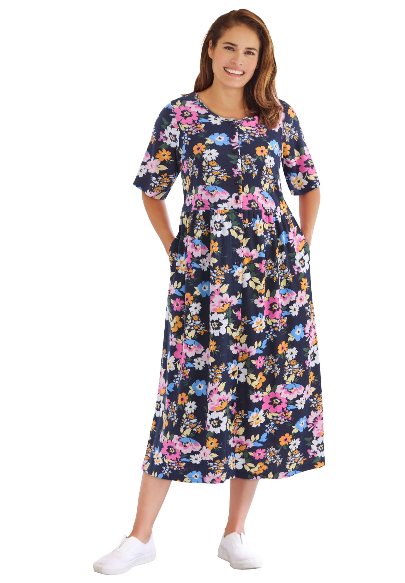 Woman Within Women's Plus Size Button-Front Essential Dress Dress ...