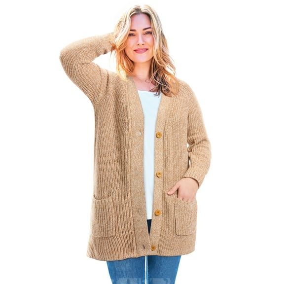Woman Within Plus Size Button-Front Shaker Cardigan Sweater