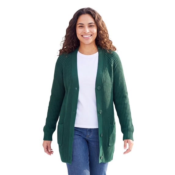 Woman Within Plus Size Shaker Button-Front Cardigan Sweater