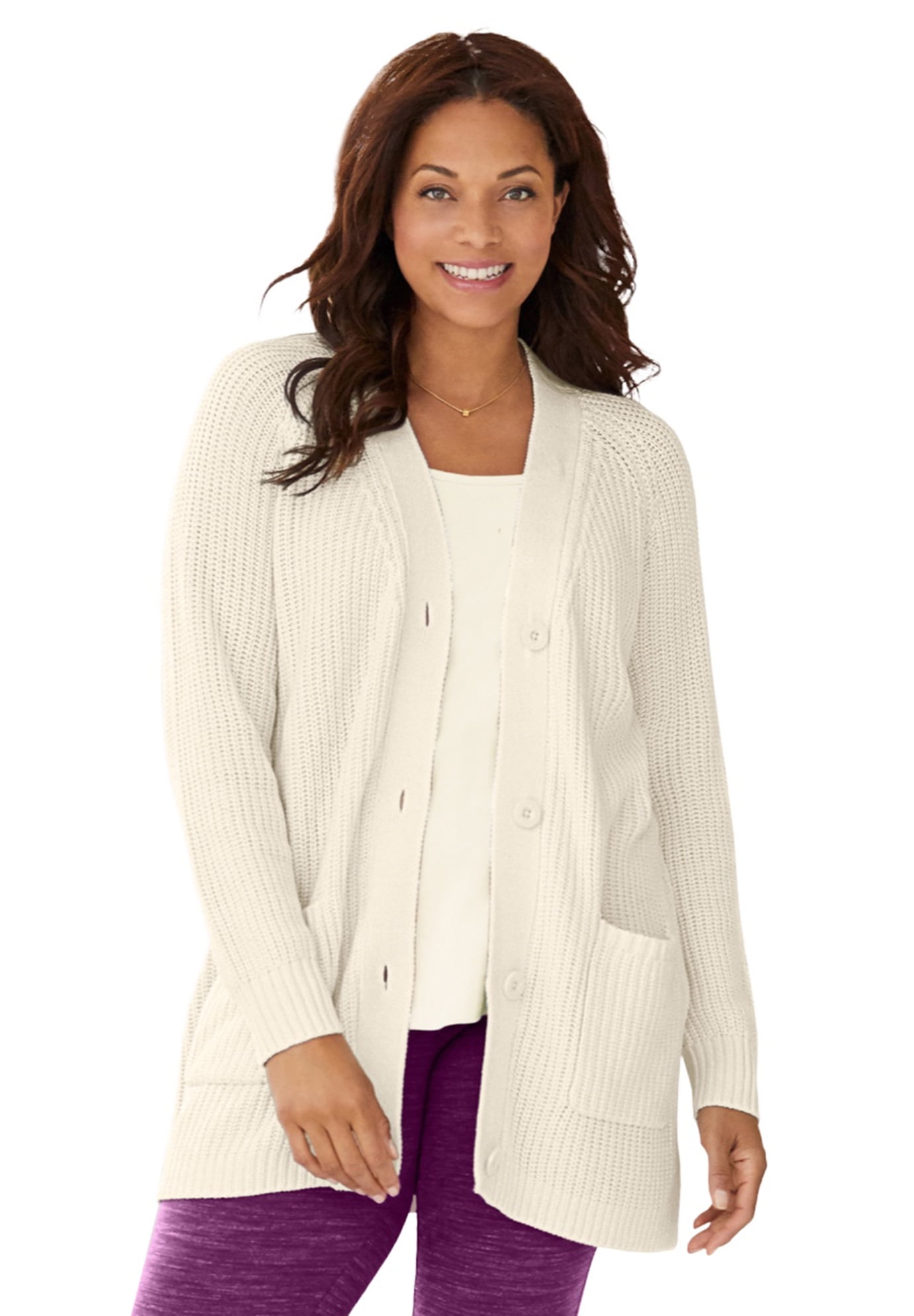 Plus Size Button-Front Shaker Cardigan Sweater