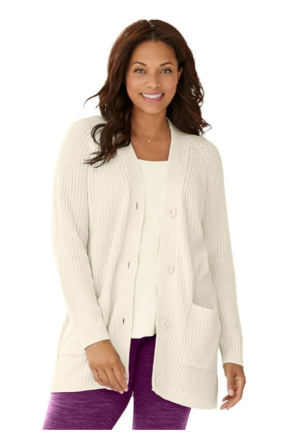 Plus Size Shaker Button-Front Cardigan Sweater