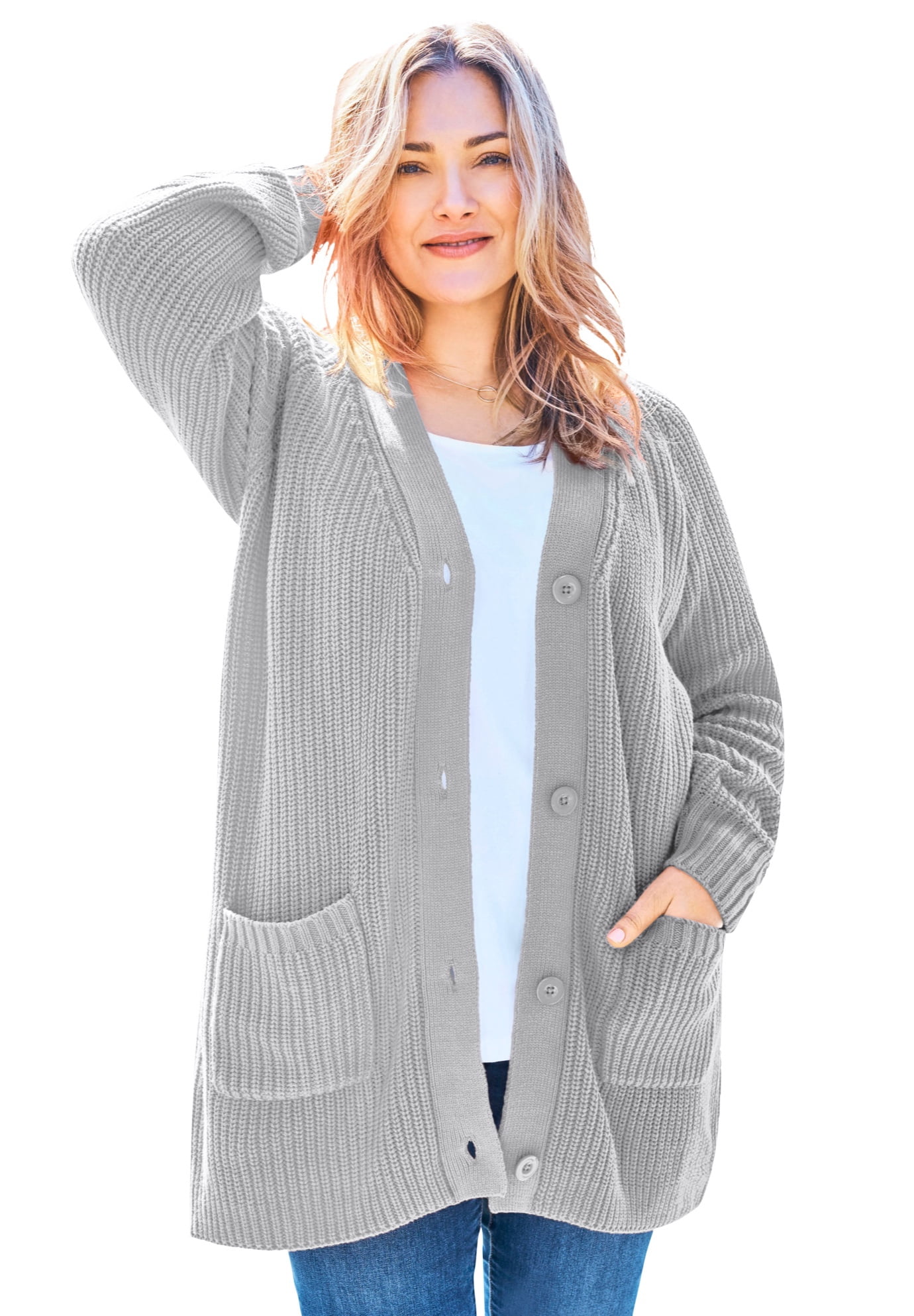 Plus Size Button-Front Shaker Cardigan Sweater
