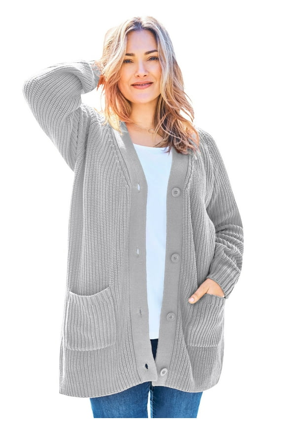 Plus Size Button-Front Shaker Cardigan Sweater