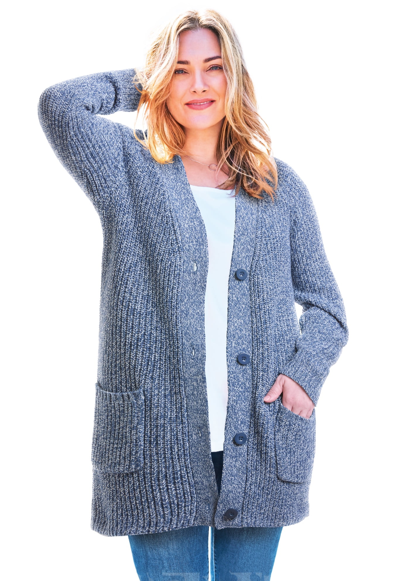 Plus Size Petite Button-Front Shaker Cardigan Sweater