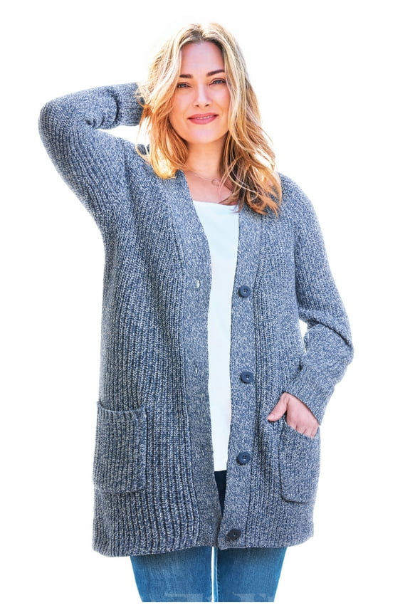 Plus Size Button-Front Shaker Cardigan Sweater