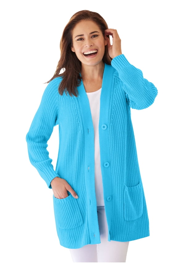 Plus Size Button-Front Shaker Cardigan Sweater