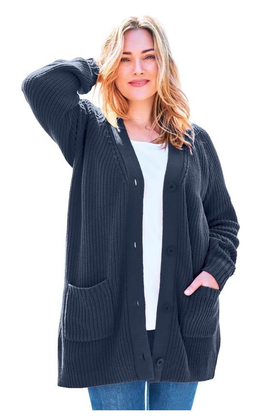 Plus Size Petite Button-Front Shaker Cardigan Sweater
