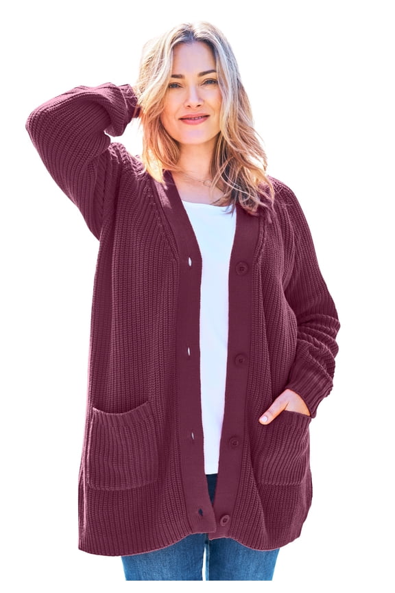 Plus Size Shaker Button-Front Cardigan Sweater