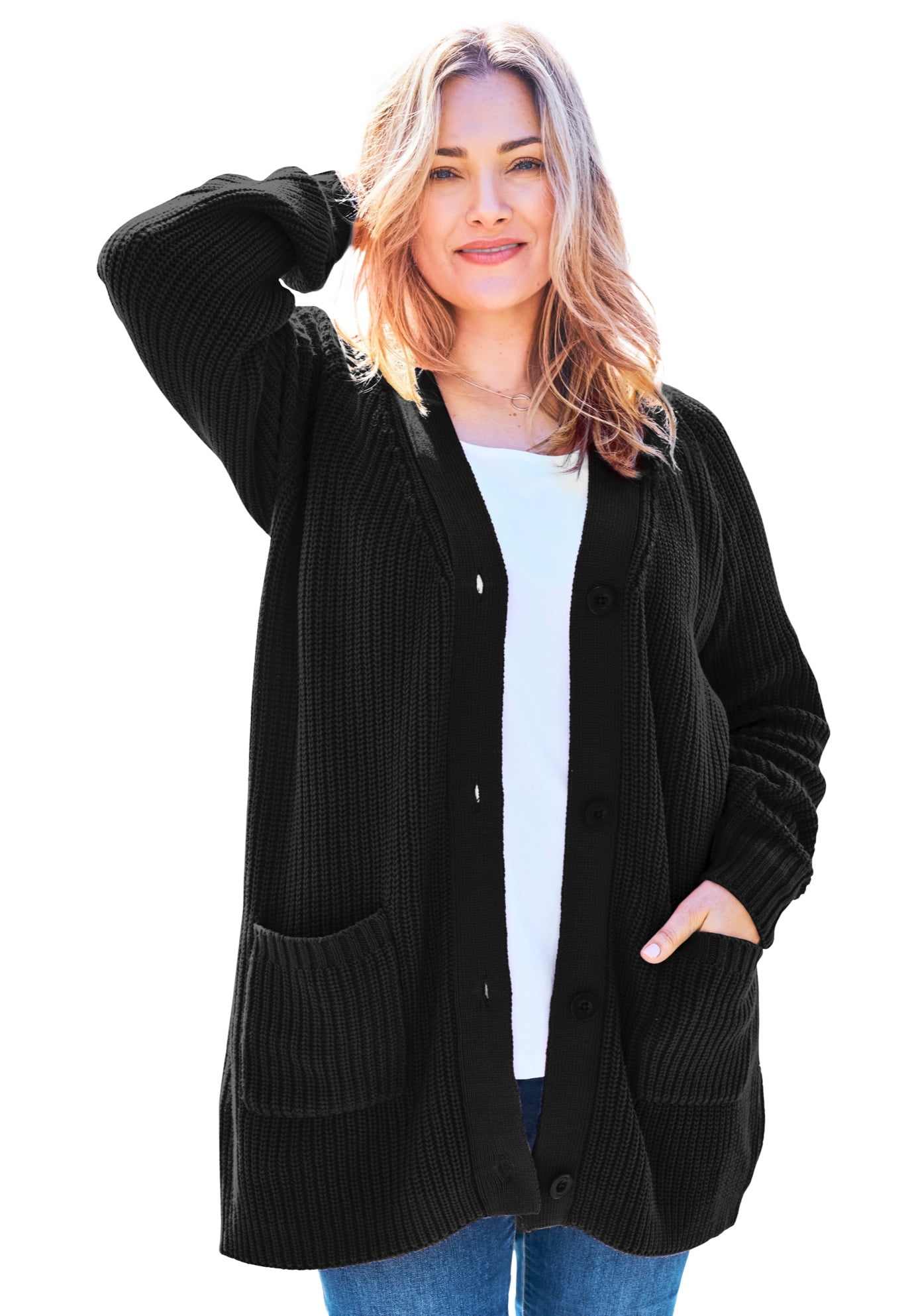 Plus Size Petite Shaker Button-Front Cardigan Sweater