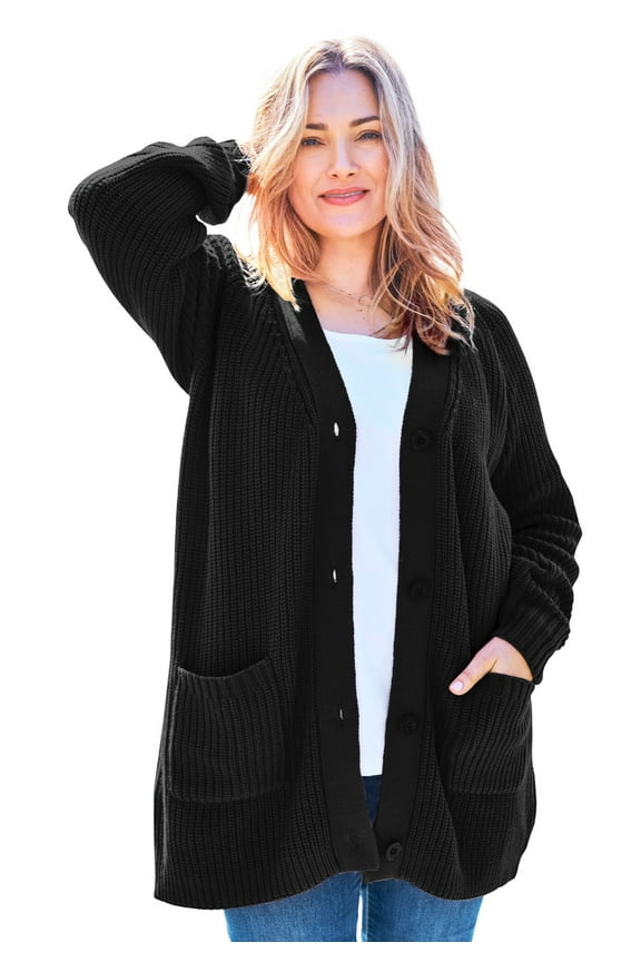 Plus Size Petite Button-Front Shaker Cardigan Sweater