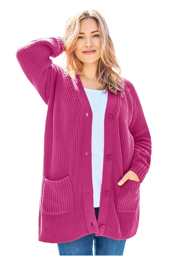 Plus Size Button-Front Shaker Cardigan Sweater
