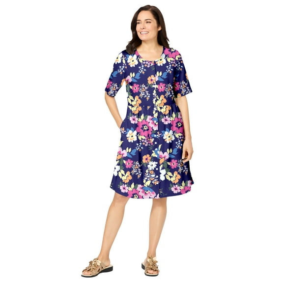 Woman Within Plus Size Button-Front Short Essential Dress