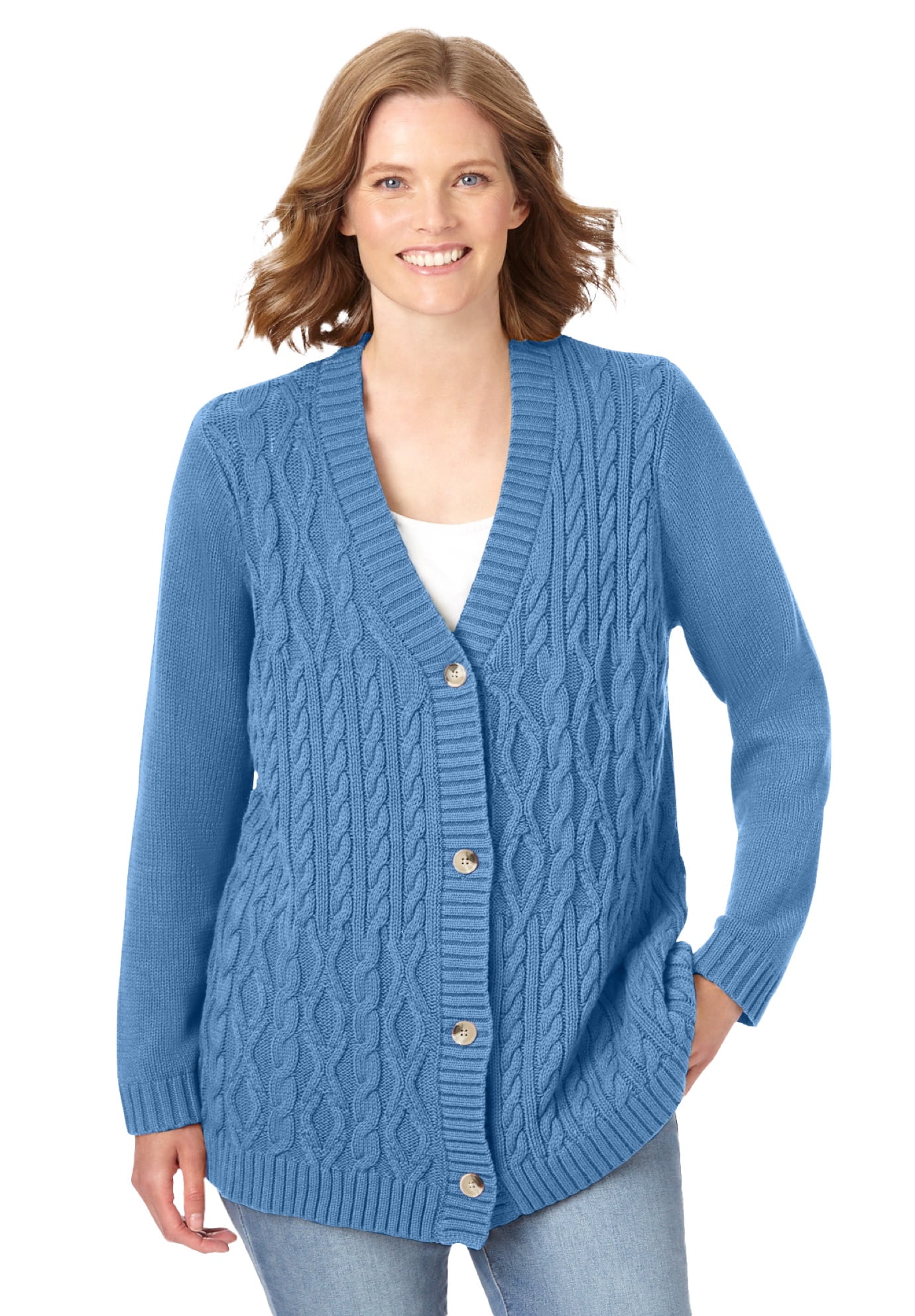 Woman Within Women's Plus Size Cable Knit Cardigan