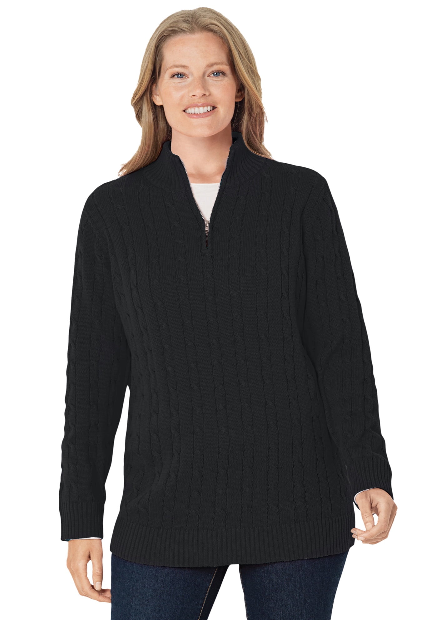 Woman Within Women's Plus Size Cable Knit HalfZip Pullover Sweater