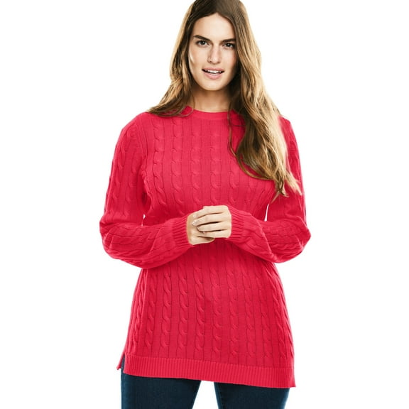 Woman Within Plus Size Cable Knit Pullover Crewneck Sweater