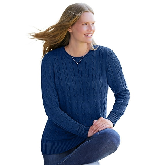 Woman Within Plus Size Cable Knit Pullover Crewneck Sweater