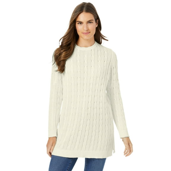 Woman Within Plus Size Cable Knit Pullover Crewneck Sweater