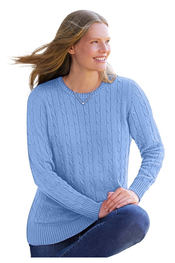 Plus Size Cable Knit Pullover Crewneck Sweater